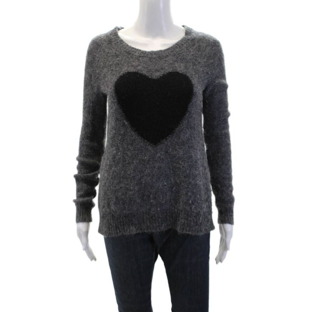 Elizabeth and James Womens Wool Long Sleeve Printed Sweater Gray Size XS